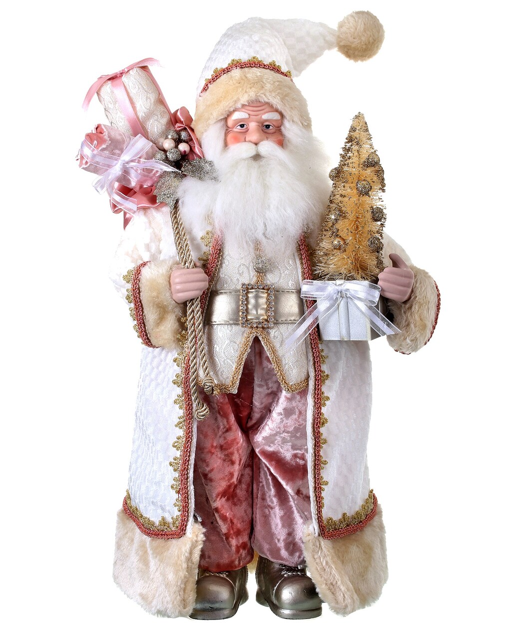 Contemporary Home Living 21" Pink Santa Claus Christmas Figure with Tree and Gifts